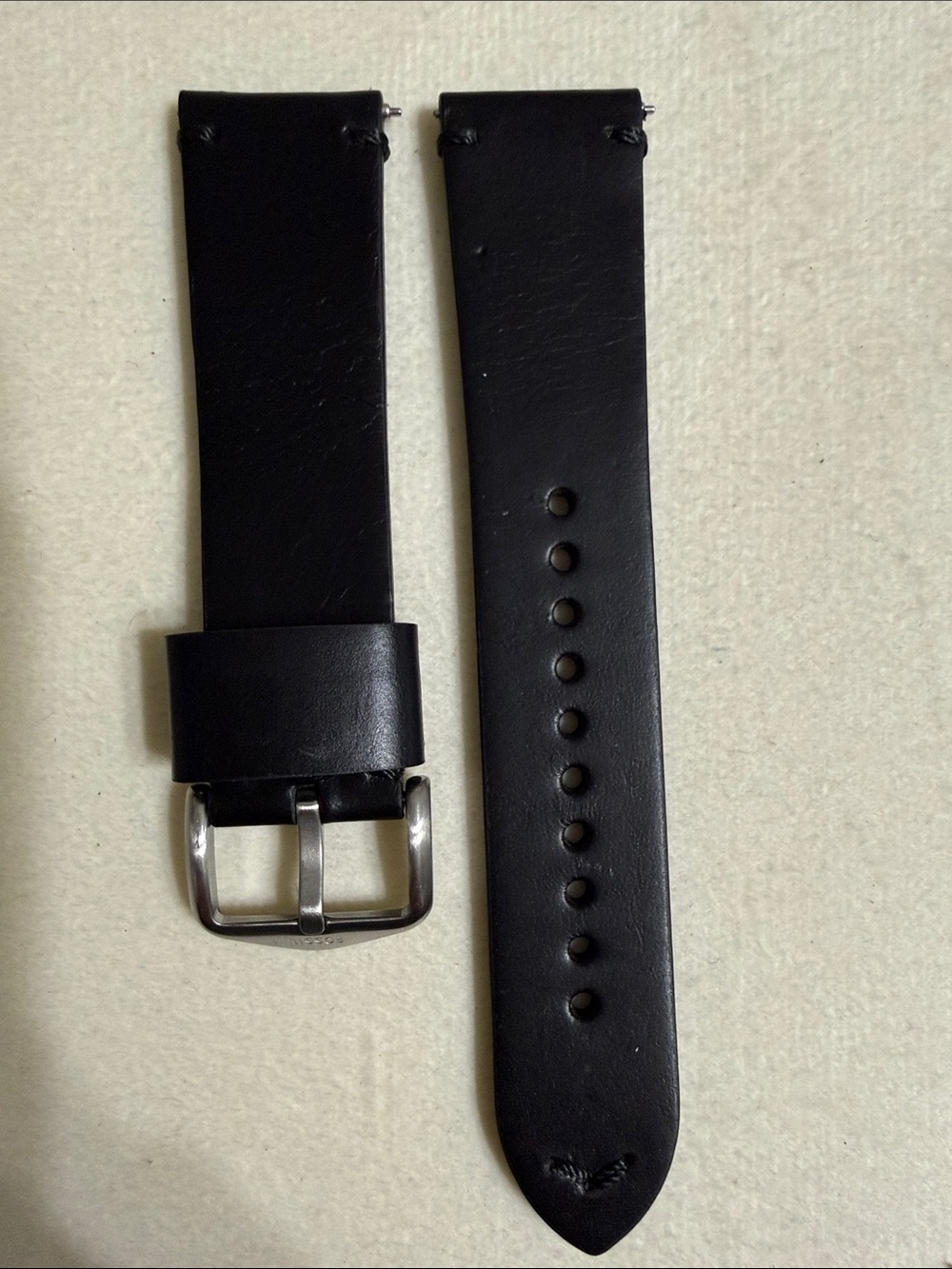 22mm Black Leather Watch Band with Stainless Steel Buckle